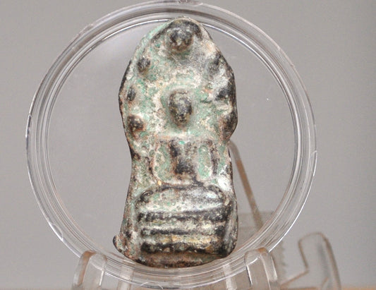 Naga 7 Headed Snake Nak Prok Metal Mediation Keepsake - Thailand Lanna Metal Naga Miniature Statue - Buddhist Siam Wat Nak Prok Temple - Phra Nakprok Statue