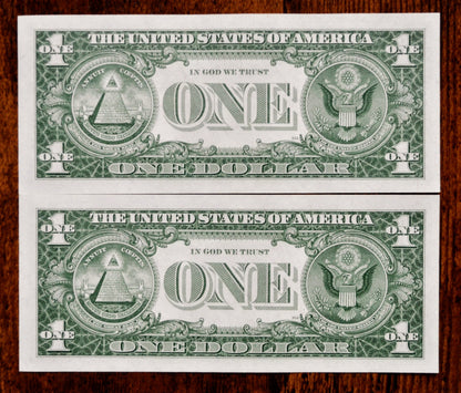 1957 Silver Certificate 1 Dollar Note Consecutive Pair - Uncirculated (UNC) Grade - 1957 Blue Seal Note Sequential Set - Fr#1619