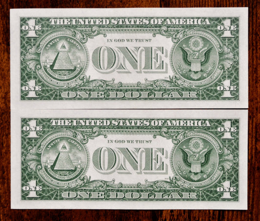 1957 Silver Certificate 1 Dollar Note Consecutive Pair - Uncirculated (UNC) Grade - 1957 Blue Seal Note Sequential Set - Fr#1619