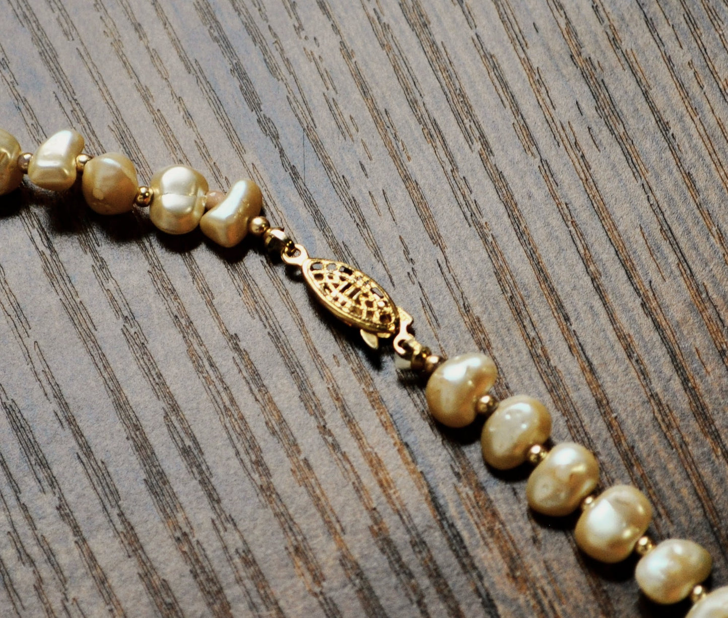 Elegant G. Silver Faux Pearl Goldtone Necklace - 25 Inches - Gold Filigree Clasp - G Silver Signed Unique Faux Pearl Clasp Necklace