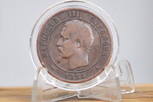 1854 French 10 Centimes Coin-  Dix Centimes 1854 BB France - Great Condition - Napoleon III - Great Old Coin from France Coin 1854 - Strasburg Mint -
