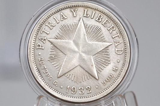 Rarer 1932 Cuba Un Peso - VF/XF Condition - First Republic of Cuba - Cuban Coins -