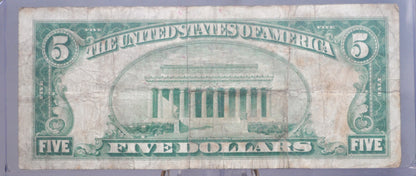 1928-A 5 Dollar Federal Reserve Note - VG/F (Very Good+) - Boston - Redeemable In Gold - 1928 Five Dollar Bill - Rarer Note
