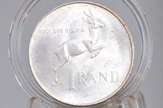 1967 Silver South Africa 1 Rand - Uncirculated Condition - English Legend - Hendrik Verwoerd - Beautiful Coin for a Collection! - Gazelle Coin -