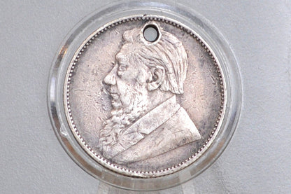 Rare 1897 Silver South Africa 1 Shillings - XF Condition, Holed - Sterling Silver - South Africa Republic Z.A.R. Pond -