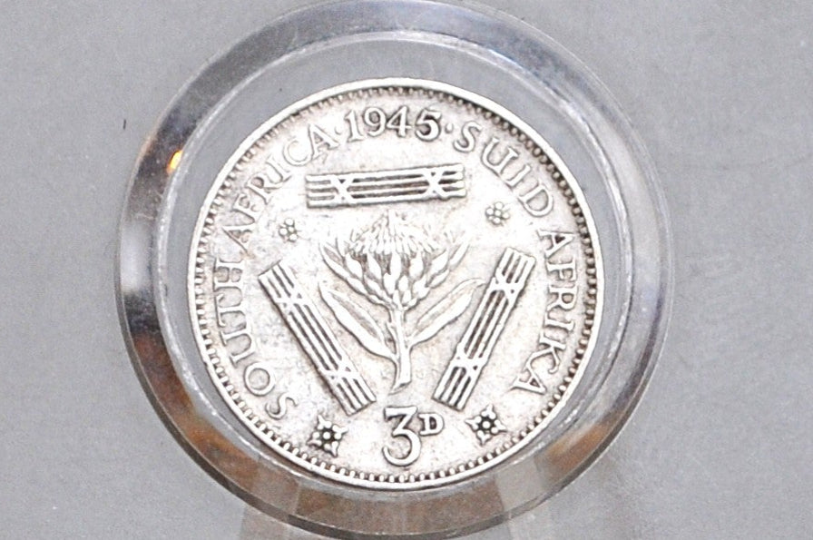 1945 Silver South Africa 3 Pence - F/VF Condition - 80% Silver - Three Pence Coin 1945 UK Issue South Africa -