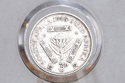 1945 Silver South Africa 3 Pence - F/VF Condition - 80% Silver - Three Pence Coin 1945 UK Issue South Africa -