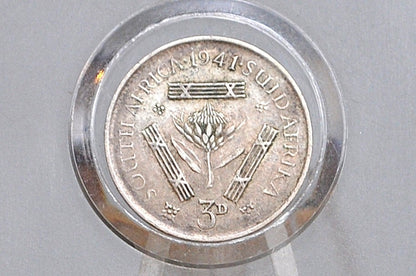 1941 Silver South Africa 3 Pence - F/VF Condition - 80% Silver - Three Pence Coin 1941 UK Issue South Africa -