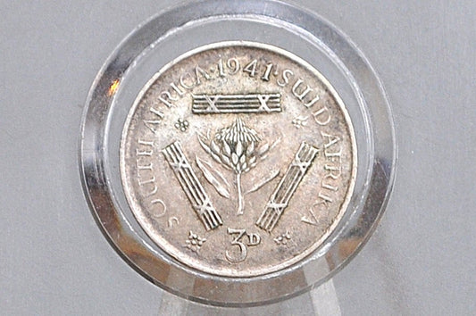 1941 Silver South Africa 3 Pence - F/VF Condition - 80% Silver - Three Pence Coin 1941 UK Issue South Africa -