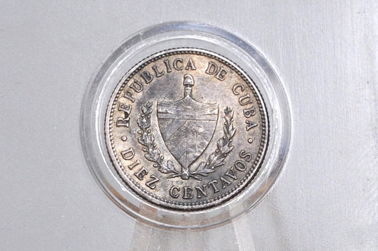 Rarer Silver 1915 Cuba Diez Centavos - VF/XF Condition - First Republic of Cuba - Cuban Coins -