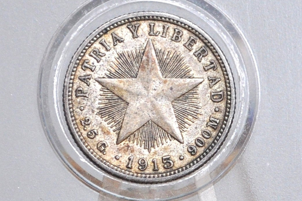 Rarer Silver 1915 Cuba Diez Centavos - VF/XF Condition - First Republic of Cuba - Cuban Coins -