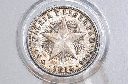 Rarer Silver 1915 Cuba Diez Centavos - VF/XF Condition - First Republic of Cuba - Cuban Coins -
