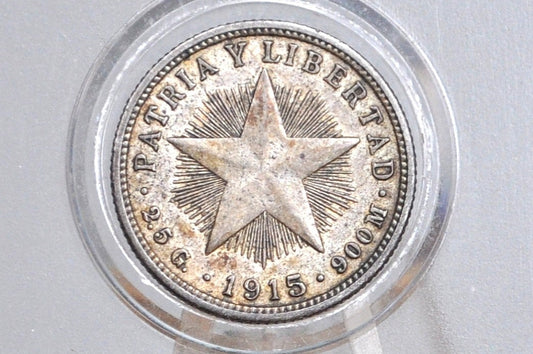 Rarer Silver 1915 Cuba Diez Centavos - VF/XF Condition - First Republic of Cuba - Cuban Coins -