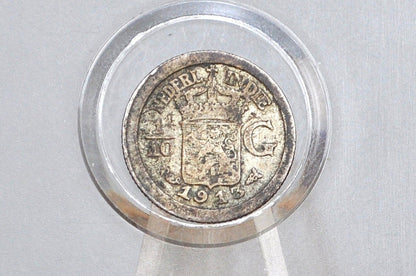 1913 Silver Netherlands East Indies 1/10 Gulden Coin - XF/AU Grade / Condition - Queen Wilhelmina -