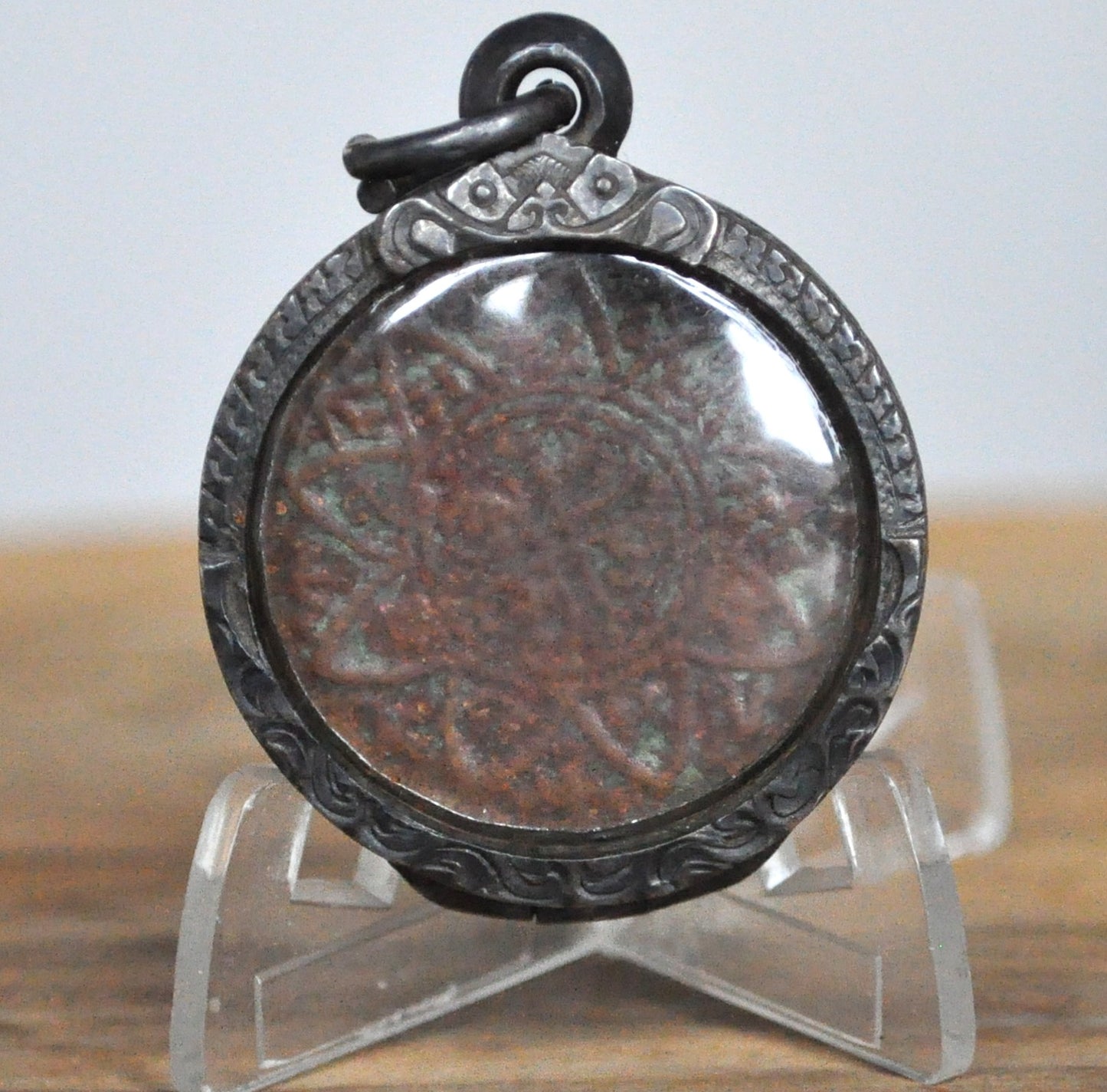 Thai "Rian" Coin Amulet - Buddhist Protection Medallion with Astrological Influences - Amulet of Monk Old Silver Casing