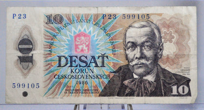 1986 Czechoslovakia 10 Korun Banknote - Choice of Series Prefix - 1986 Czechoslovakia State Bank Ten Korun Note - P#94a-c