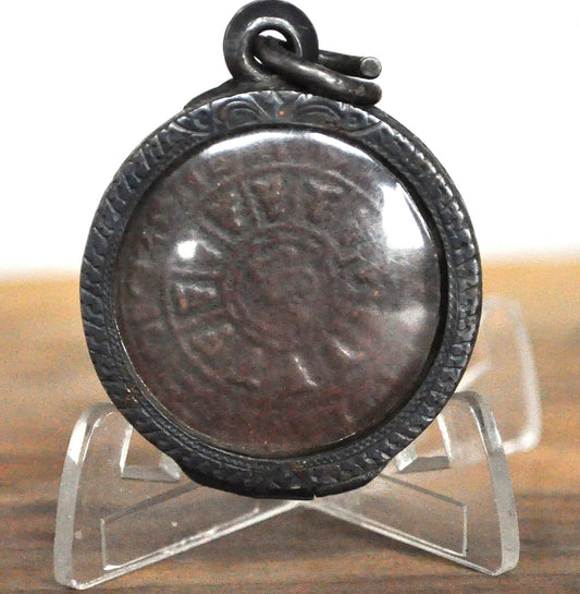Thai "Rian" Coin Amulet - Buddhist Protection Medallion with Astrological Influences - Amulet of Monk Old Silver Casing