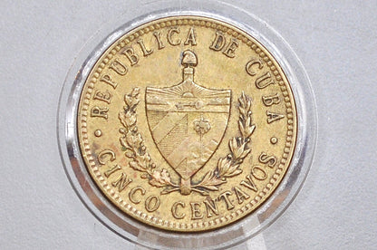 Rarer 1943 Cuba 5 Centavos - AU Condition - First Republic of Cuba - Cuban Coins - Cuba Cinco Centavos -