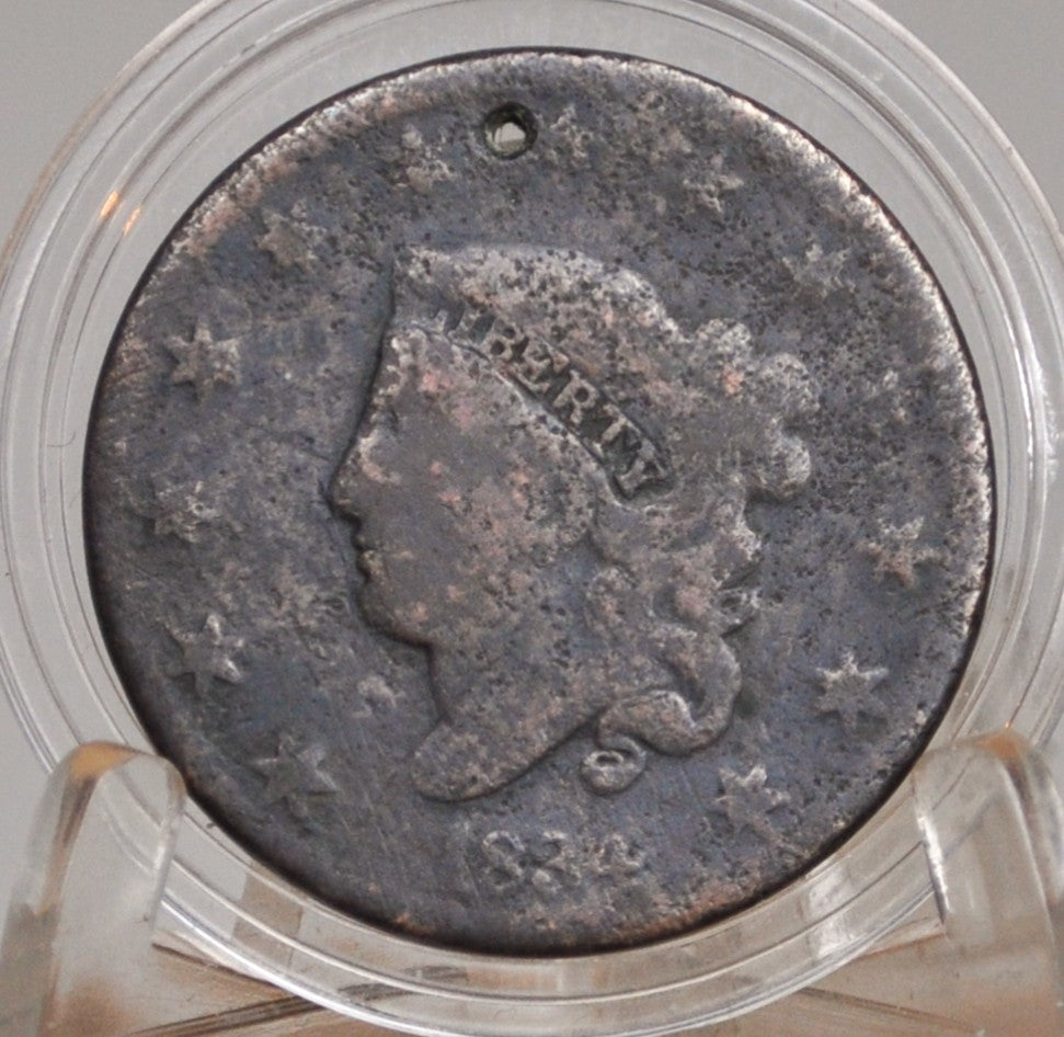 1834 Matron Head Liberty Head Large Cent Small 8, Large Stars, Medium Letters AG/G Holed for Jewelry