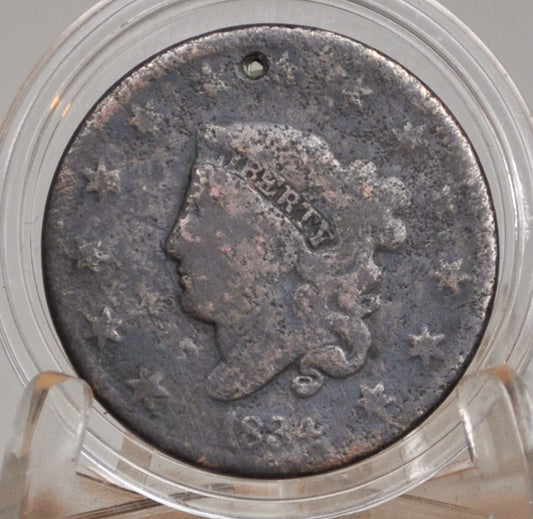 1834 Matron Head Liberty Head Large Cent Small 8, Large Stars, Medium Letters AG/G Holed for Jewelry