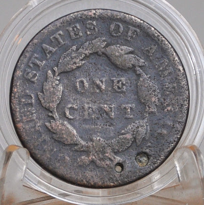 1834 Matron Head Liberty Head Large Cent Small 8, Large Stars, Medium Letters AG/G Holed for Jewelry