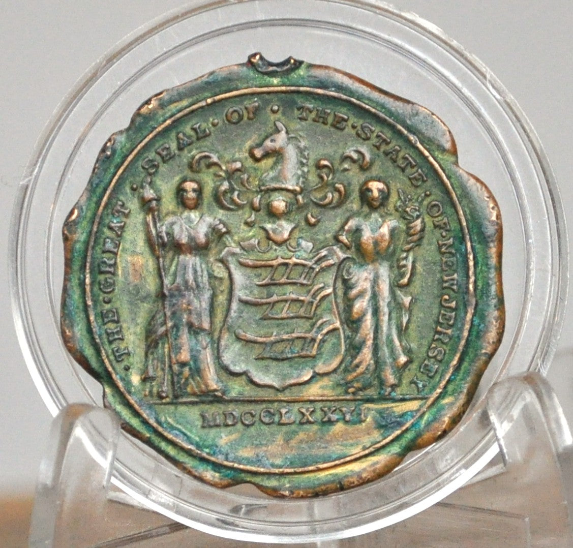 1930s, Great Seal State of New Jersey MDCCLXXVI 14k Gold Plated Medallion - 14k Gold Plated NJ Seal of the State Keepsake Token