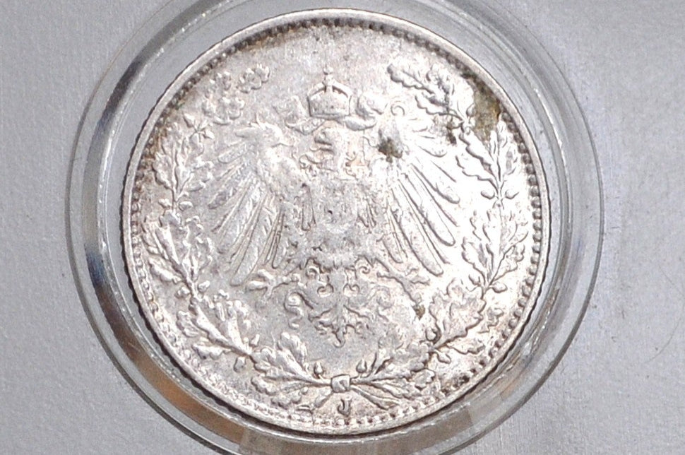 Rare Silver 1912 German 1/2 Mark, J Mint Mark - VF/XF - German Empire Silver One Half Mark 1912, Rare Mint Mark - Beautiful Condition -