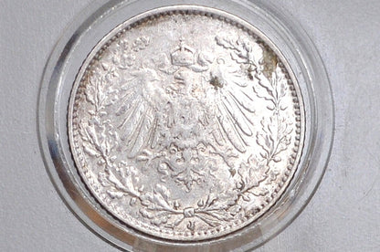 Rare Silver 1912 German 1/2 Mark, J Mint Mark - VF/XF - German Empire Silver One Half Mark 1912, Rare Mint Mark - Beautiful Condition -