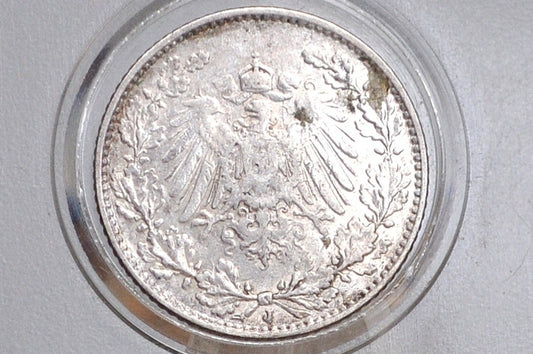 Rare Silver 1912 German 1/2 Mark, J Mint Mark - VF/XF - German Empire Silver One Half Mark 1912, Rare Mint Mark - Beautiful Condition -