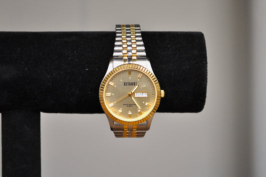 Stunning Gitano Gold and Silver Tone Day & Date Indicator Analog Watch - Working - Expansion Band - Water Resistant