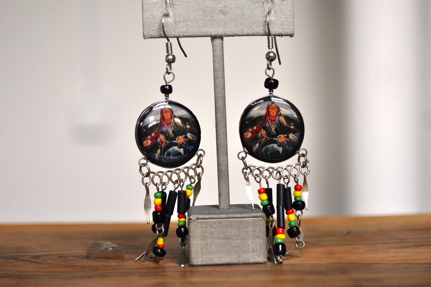 Amazing Native American Charm Earrings - Dreamcatcher Earrings - Sacred Buffalo - Rastafari Colors
