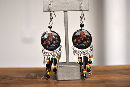 Amazing Native American Charm Earrings - Dreamcatcher Earrings - Sacred Buffalo - Rastafari Colors