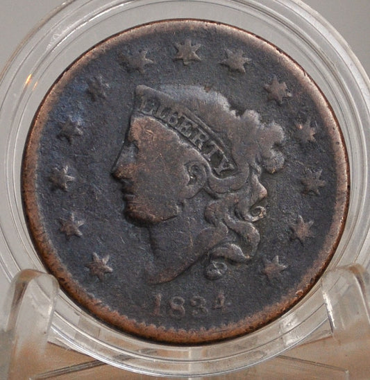 1834 Matron Head Liberty Head Large Cent Small 8, Large Stars, Medium Letters VG
