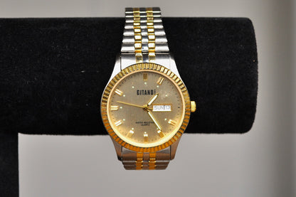 Stunning Gitano Gold and Silver Tone Day & Date Indicator Analog Watch - Working - Expansion Band - Water Resistant