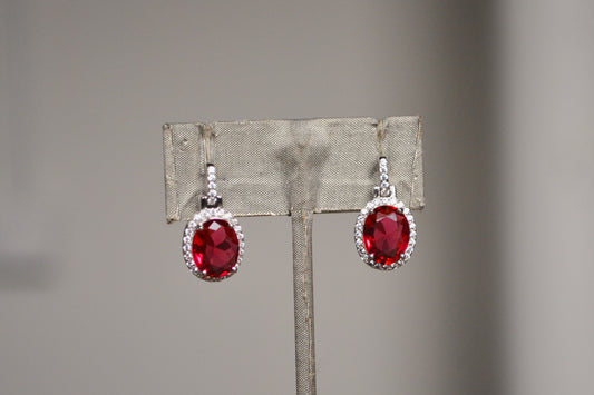Stunning Sterling Silver Cubic Zirconia Ruby Earrings - Stamped 925 - Pin Earrings