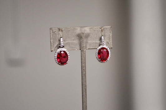 Stunning Sterling Silver Cubic Zirconia Ruby Earrings - Stamped 925 - Pin Earrings