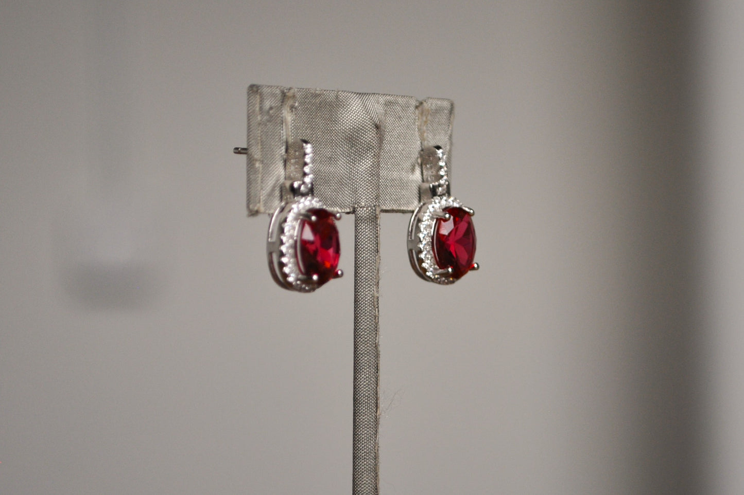 Stunning Sterling Silver Cubic Zirconia Ruby Earrings - Stamped 925 - Pin Earrings