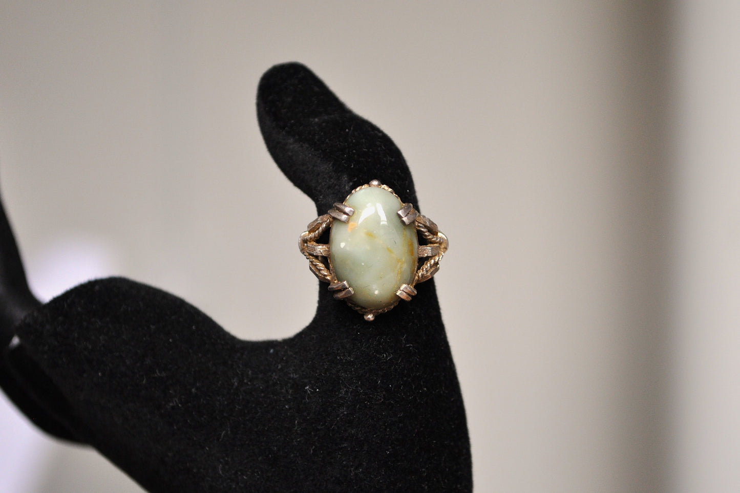 Rare Sterling Silver Milky Jade Coiled Design Ring - Size 5 - Reshaped to Fit Regularly - Stamped Sterling