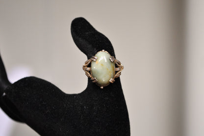 Rare Sterling Silver Milky Jade Coiled Design Ring - Size 5 - Reshaped to Fit Regularly - Stamped Sterling