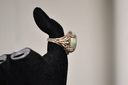 Rare Sterling Silver Milky Jade Coiled Design Ring - Size 5 - Reshaped to Fit Regularly - Stamped Sterling