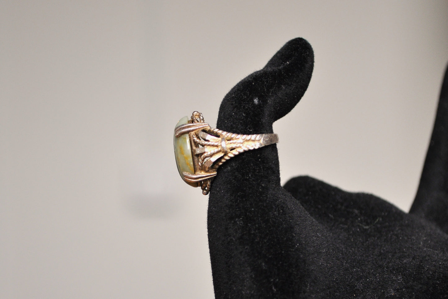 Rare Sterling Silver Milky Jade Coiled Design Ring - Size 5 - Reshaped to Fit Regularly - Stamped Sterling