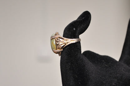 Rare Sterling Silver Milky Jade Coiled Design Ring - Size 5 - Reshaped to Fit Regularly - Stamped Sterling