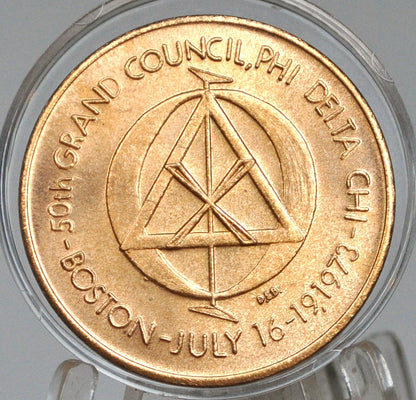 50th Grand Council of Phi Delta Chi, Boston 1973 - Phi Delta Chi 50th Grand Council Medallion - Phi Delta Chi 1973 Boston Frat Token