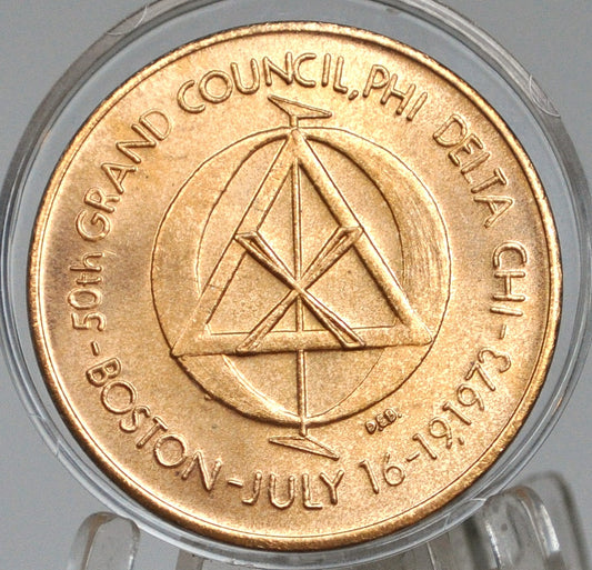 50th Grand Council of Phi Delta Chi, Boston 1973 - Phi Delta Chi 50th Grand Council Medallion - Phi Delta Chi 1973 Boston Frat Token