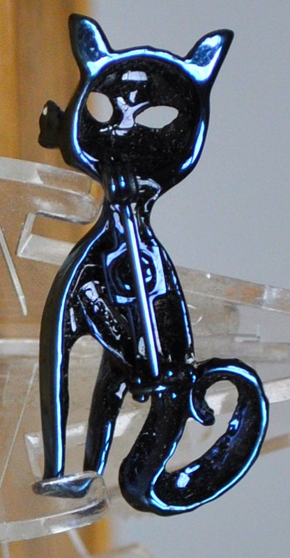 Vintage 70's Iridescent Chromatic Black Enamel Sitting Cat Pin
