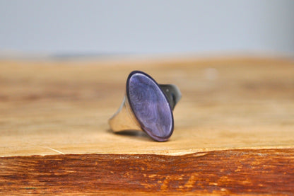 Beautiful Wampum Sterling Silver Skinny Oval Amethyst Ring - Size 5.5 - Wampum Jewelry - Native American Jewelry