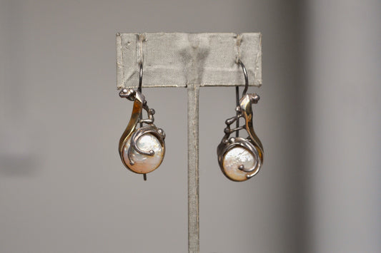 Unique 14K Accent Sterling Silver Moonstone Teardrop Earrings - Stamped 14K & 925 - Pin Earrings - Uniquely Soldered