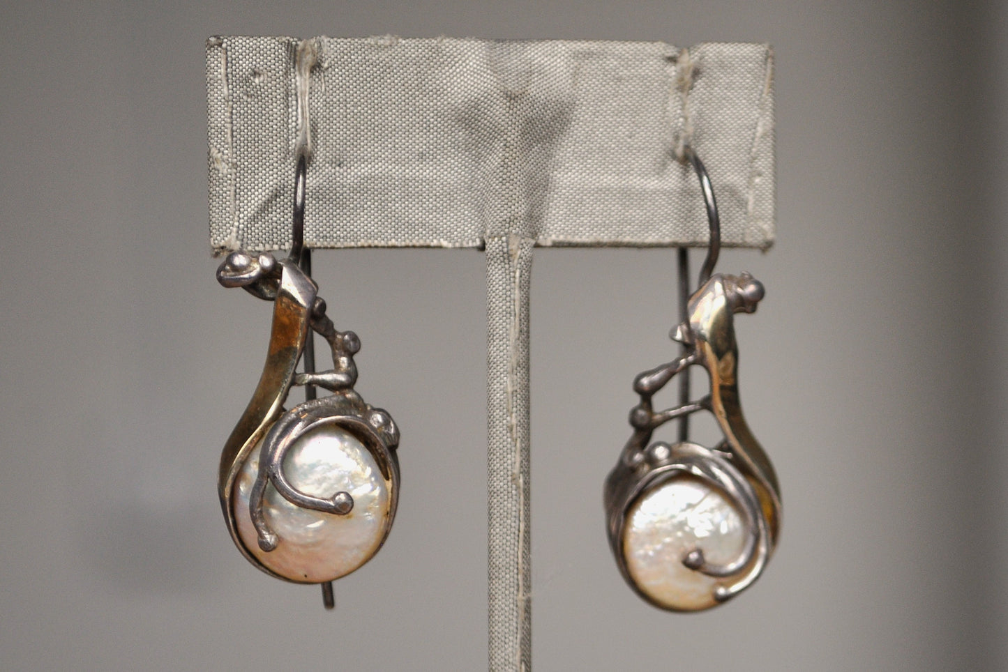 Unique 14K Accent Sterling Silver Moonstone Teardrop Earrings - Stamped 14K & 925 - Pin Earrings - Uniquely Soldered