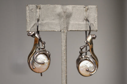 Unique 14K Accent Sterling Silver Moonstone Teardrop Earrings - Stamped 14K & 925 - Pin Earrings - Uniquely Soldered