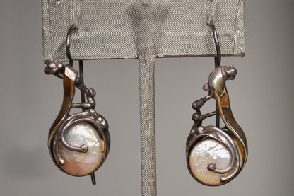 Unique 14K Accent Sterling Silver Moonstone Teardrop Earrings - Stamped 14K & 925 - Pin Earrings - Uniquely Soldered